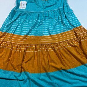 Lularoe Large Poppy Tiered Maxi Skirt - Orange & Teal w/ Tags